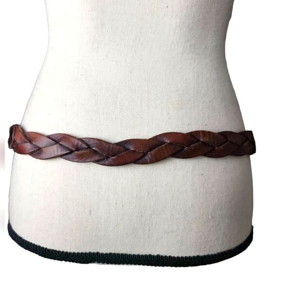 𝅺y2k Hollister California Brown Genuine Leather Braided Belt XS/S - Picture 3 of 8